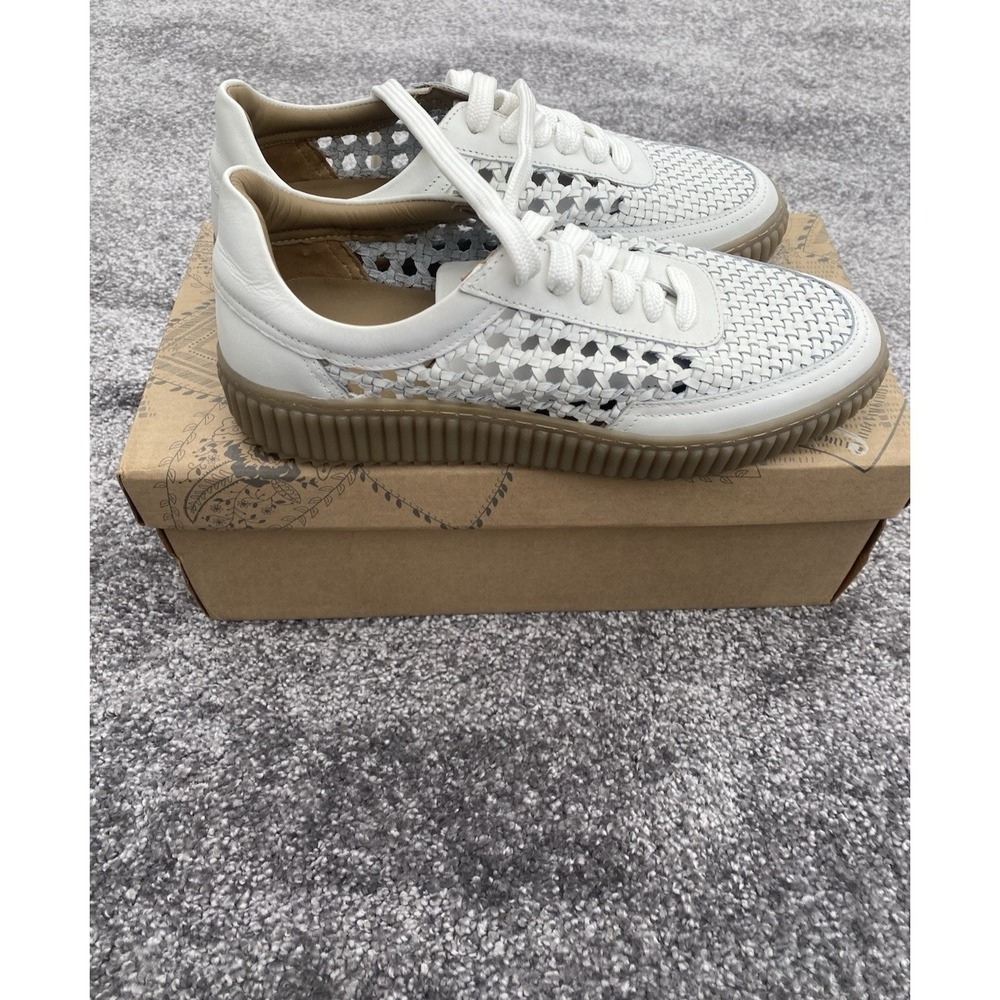 Free People Wimberly Woven Sneakers White Leather Lace Up Platform‎ Shoes 7 NEW
